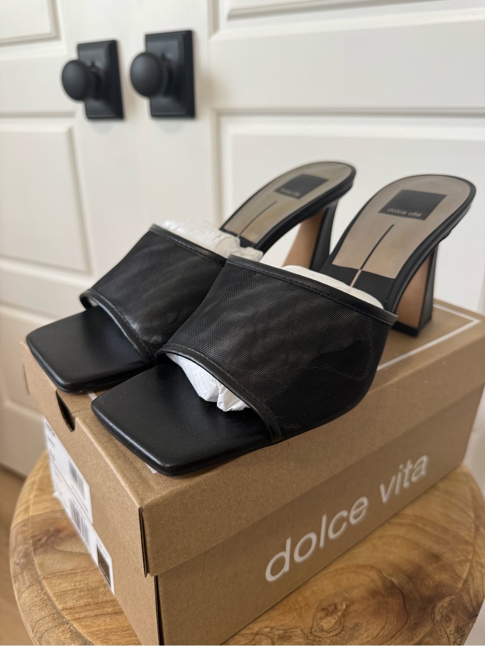 Dolce Vita Black Square-Front Slide Mules